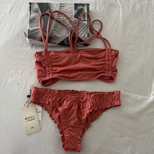 NWT Pink Cinched and Ruffled Bikini Set
